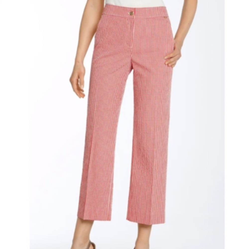 ST JOHN Red Gingham Straight Leg Pants
